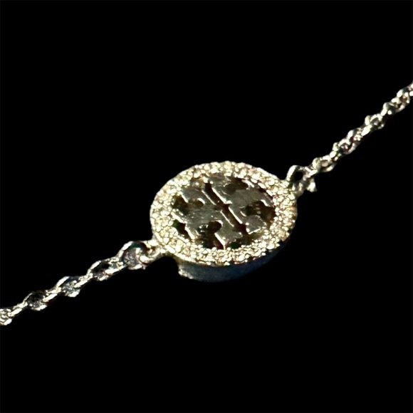 NEW Authentic Tory Burch Pearl & Silver Double T Logo Pave Necklace with Tag - Picture 4 of 7